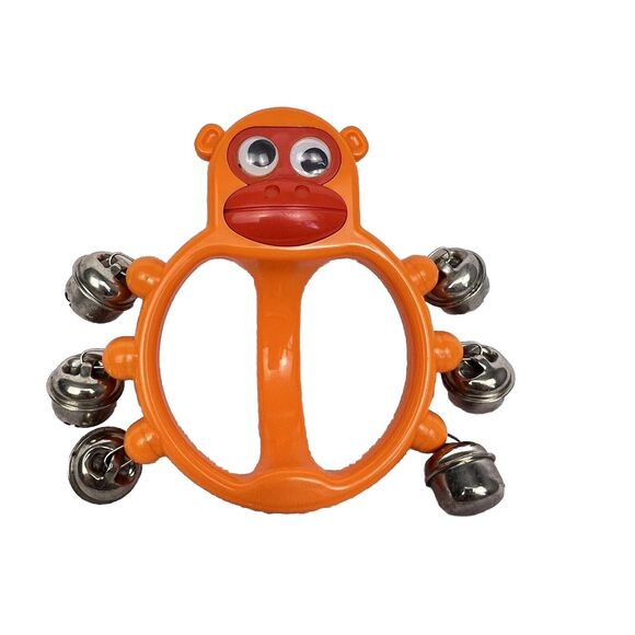 VTG 1980 Bambina Japan Monkey Hand Bell Jingle Orange Child's Rhythm Instrument - Picture 1 of 13